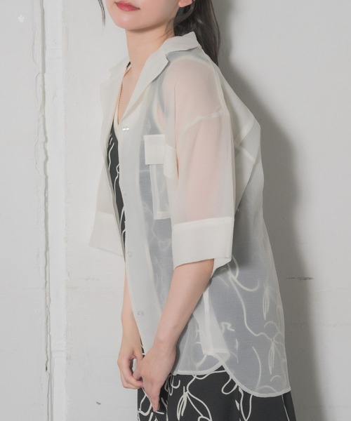 RETRO GIRL（レトロガール）の「開襟SH（シャツ/ブラウス・レディース・オフホワイト/ブラック/レッド/ベージュ・FREE）」の7枚目の写真