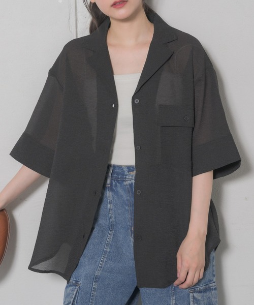 RETRO GIRL（レトロガール）の「開襟SH（シャツ/ブラウス・レディース・オフホワイト/ブラック/レッド/ベージュ・FREE）」の15枚目の写真