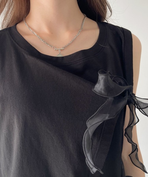 Eclat one(エクラワン)の「【Eclat one】オーガンジー リボン デザイン カットソー(Tシャツ/カットソー・レディース・グレイッシュベージュ/オフホワイト/ブラック・FREE)」の14枚目の写真