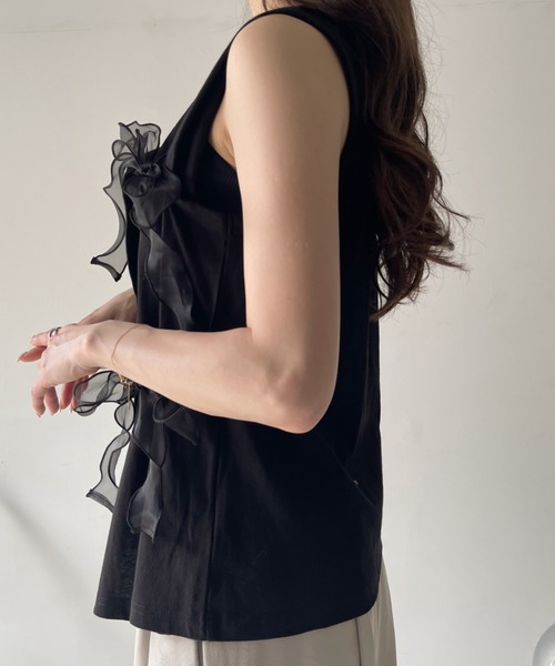 Eclat one(エクラワン)の「【Eclat one】オーガンジー リボン デザイン カットソー(Tシャツ/カットソー・レディース・グレイッシュベージュ/オフホワイト/ブラック・FREE)」の11枚目の写真