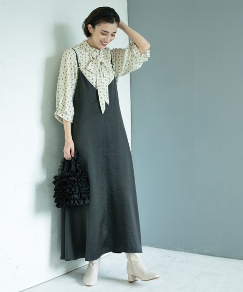 OPAQUE.CLIP（オペークドットクリップ）の「◆2WAY ヴィンテージサテンキャミワンピース【洗濯機洗い可】（ワンピース・レディース・ブラウン系その他/チャコールグレー/ライトグリーン・36/38/40/42）」の6枚目の写真