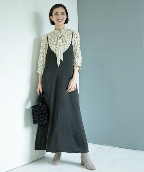 OPAQUE.CLIP（オペークドットクリップ）の「◆2WAY ヴィンテージサテンキャミワンピース【洗濯機洗い可】（ワンピース・レディース・ブラウン系その他/チャコールグレー/ライトグリーン・36/38/40/42）」の7枚目の写真