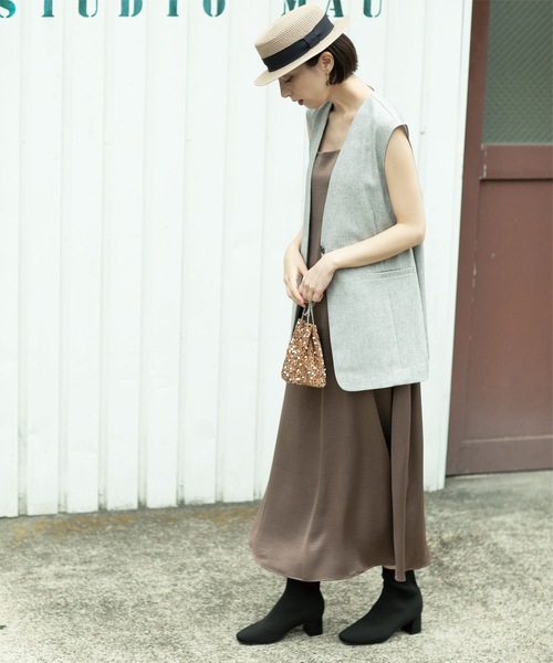 OPAQUE.CLIP（オペークドットクリップ）の「◆2WAY ヴィンテージサテンキャミワンピース【洗濯機洗い可】（ワンピース・レディース・ブラウン系その他/チャコールグレー/ライトグリーン・36/38/40/42）」の20枚目の写真