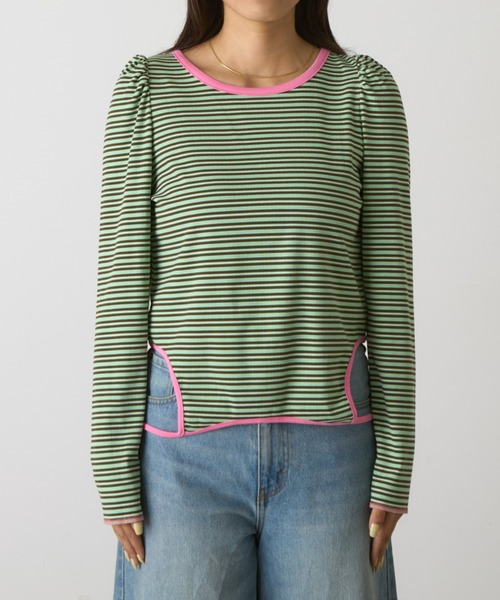HELLO.SANFRANCISCO(ハローサンフランシスコ)の「【HELLO.SANFRANCISCO】2WAYマルチボーダーTEE(Tシャツ/カットソー・レディース・オレンジ/パープル/グリーン・ONE SIZE)」の21枚目の写真