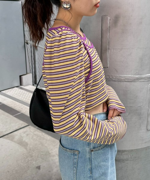 HELLO.SANFRANCISCO(ハローサンフランシスコ)の「【HELLO.SANFRANCISCO】2WAYマルチボーダーTEE(Tシャツ/カットソー・レディース・オレンジ/パープル/グリーン・ONE SIZE)」の8枚目の写真