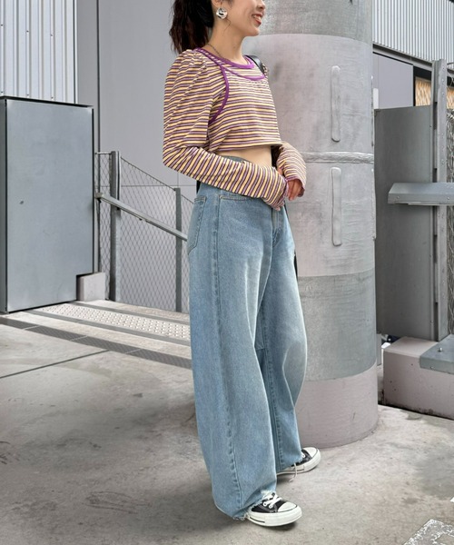 HELLO.SANFRANCISCO(ハローサンフランシスコ)の「【HELLO.SANFRANCISCO】2WAYマルチボーダーTEE(Tシャツ/カットソー・レディース・オレンジ/パープル/グリーン・ONE SIZE)」の12枚目の写真