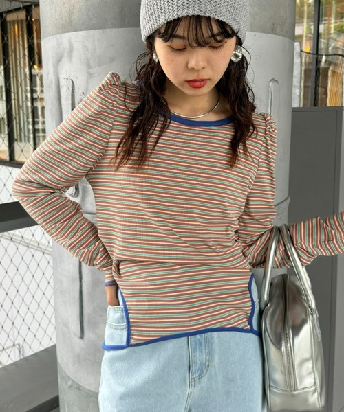 HELLO.SANFRANCISCO(ハローサンフランシスコ)の「【HELLO.SANFRANCISCO】2WAYマルチボーダーTEE(Tシャツ/カットソー・レディース・オレンジ/パープル/グリーン・ONE SIZE)」の13枚目の写真