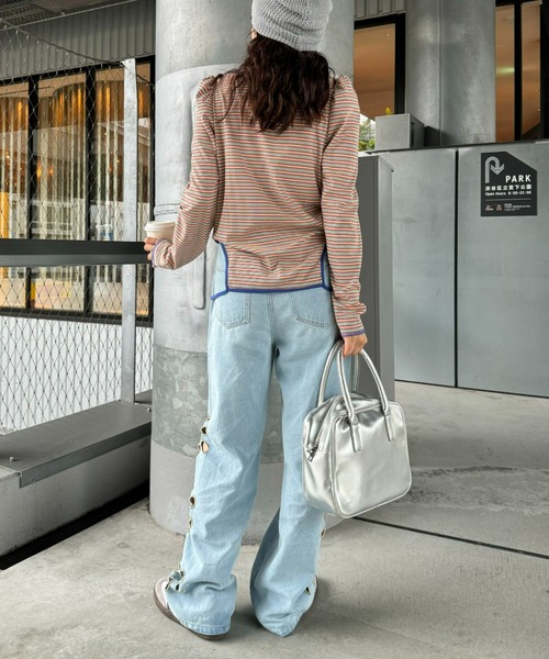 HELLO.SANFRANCISCO(ハローサンフランシスコ)の「【HELLO.SANFRANCISCO】2WAYマルチボーダーTEE(Tシャツ/カットソー・レディース・オレンジ/パープル/グリーン・ONE SIZE)」の19枚目の写真