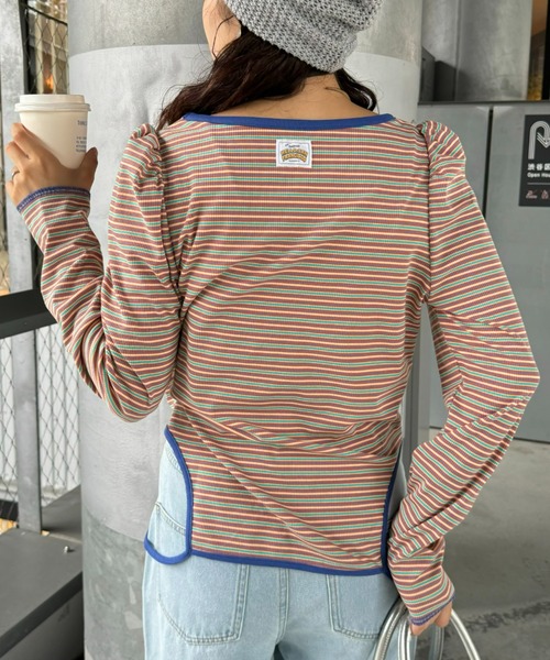 HELLO.SANFRANCISCO(ハローサンフランシスコ)の「【HELLO.SANFRANCISCO】2WAYマルチボーダーTEE(Tシャツ/カットソー・レディース・オレンジ/パープル/グリーン・ONE SIZE)」の15枚目の写真