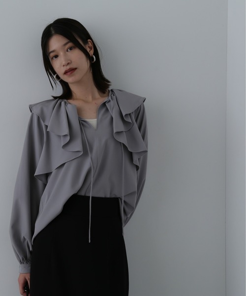 N.（N. Natural Beauty Basic）（エヌエヌナチュラルビューティーベーシック）の「◆ケープリボン長袖ブラウス（シャツ/ブラウス・レディース・ホワイト/グレー/イエロー・MEDIUM）」の11枚目の写真