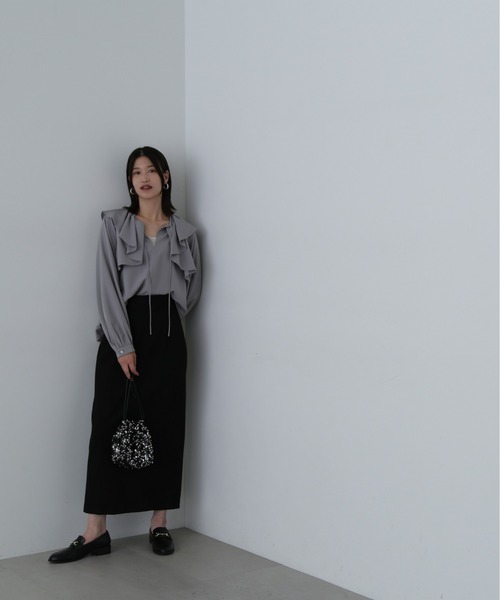 N.（N. Natural Beauty Basic）（エヌエヌナチュラルビューティーベーシック）の「◆ケープリボン長袖ブラウス（シャツ/ブラウス・レディース・ホワイト/グレー/イエロー・MEDIUM）」の13枚目の写真