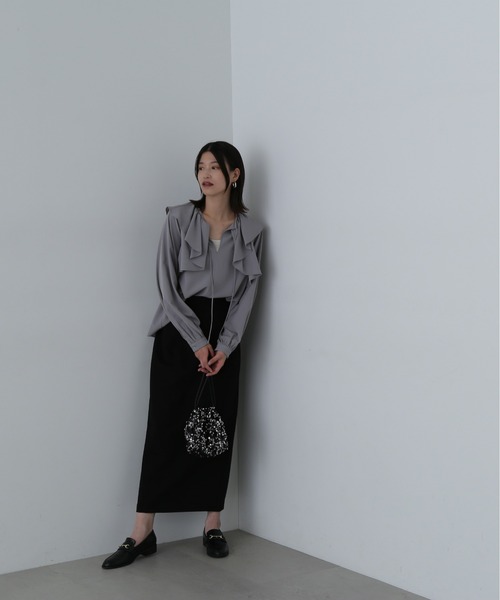 N.（N. Natural Beauty Basic）（エヌエヌナチュラルビューティーベーシック）の「◆ケープリボン長袖ブラウス（シャツ/ブラウス・レディース・ホワイト/グレー/イエロー・MEDIUM）」の14枚目の写真