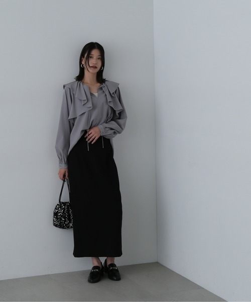 N.（N. Natural Beauty Basic）（エヌエヌナチュラルビューティーベーシック）の「◆ケープリボン長袖ブラウス（シャツ/ブラウス・レディース・ホワイト/グレー/イエロー・MEDIUM）」の15枚目の写真