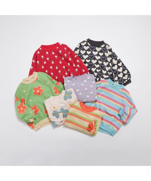 BREEZE（ブリーズ）の「POP総柄トレーナー（スウェット・キッズ・グリーン/レッド/オレンジ/ラベンダー/サックスブルー/ブラック/オフホワイト・140/130/120/110/100/90/80）」の8枚目の写真