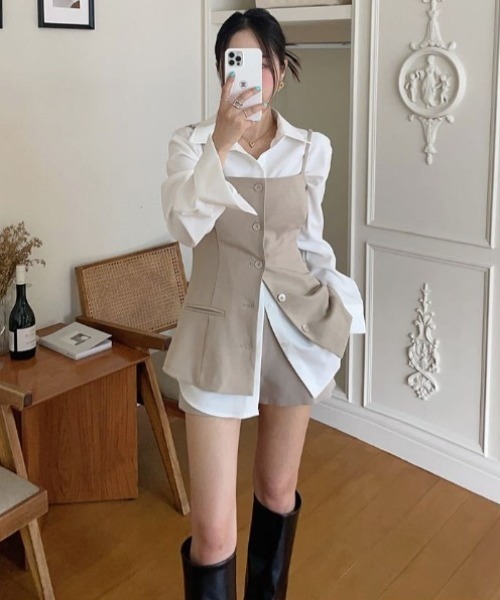 Mela(メラ)の「スリムロングキャミビスチェ(キャミソール・レディース・ベージュ/ブラック・FREE)」の9枚目の写真