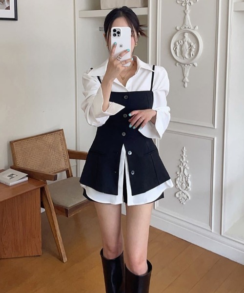 Mela(メラ)の「スリムロングキャミビスチェ(キャミソール・レディース・ベージュ/ブラック・FREE)」の11枚目の写真