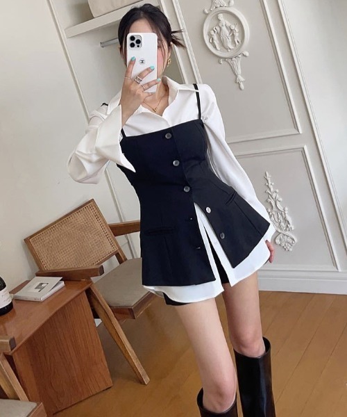 Mela(メラ)の「スリムロングキャミビスチェ(キャミソール・レディース・ベージュ/ブラック・FREE)」の13枚目の写真