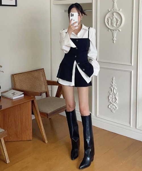 Mela(メラ)の「スリムロングキャミビスチェ(キャミソール・レディース・ベージュ/ブラック・FREE)」の14枚目の写真