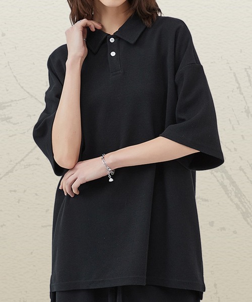 GENXDER(ノンジェンダー)の「【GENXDER】ワッフルスリットポロ風Tシャツ (SS)(ポロシャツ・メンズ・ダークグレー/ブラック/オフホワイト・MEDIUM/LARGE/X-LARGE)」の3枚目の写真