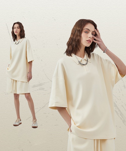 GENXDER(ノンジェンダー)の「【GENXDER】ワッフルスリットポロ風Tシャツ (SS)(ポロシャツ・メンズ・ダークグレー/ブラック/オフホワイト・MEDIUM/LARGE/X-LARGE)」の6枚目の写真