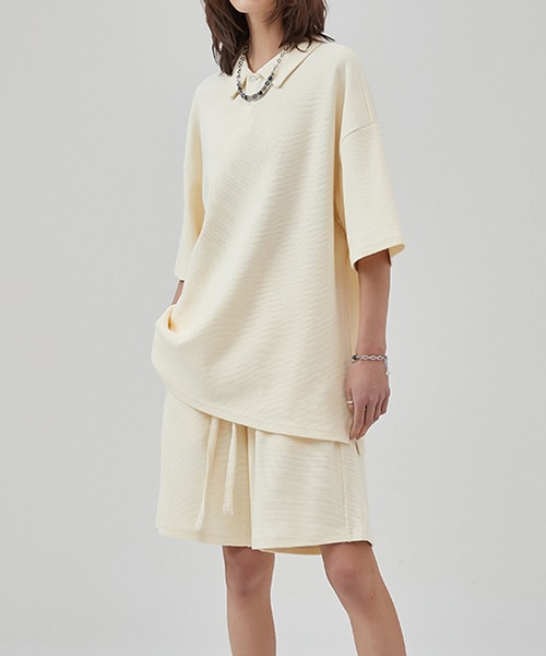 GENXDER(ノンジェンダー)の「【GENXDER】ワッフルスリットポロ風Tシャツ (SS)(ポロシャツ・メンズ・ダークグレー/ブラック/オフホワイト・MEDIUM/LARGE/X-LARGE)」の5枚目の写真