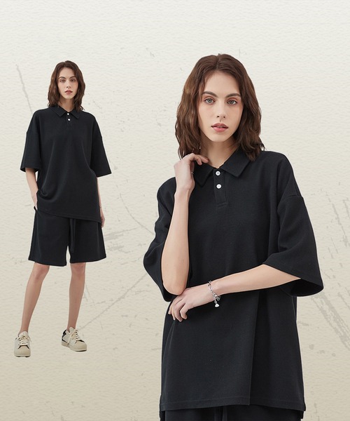 GENXDER(ノンジェンダー)の「【GENXDER】ワッフルスリットポロ風Tシャツ (SS)(ポロシャツ・メンズ・ダークグレー/ブラック/オフホワイト・MEDIUM/LARGE/X-LARGE)」の7枚目の写真