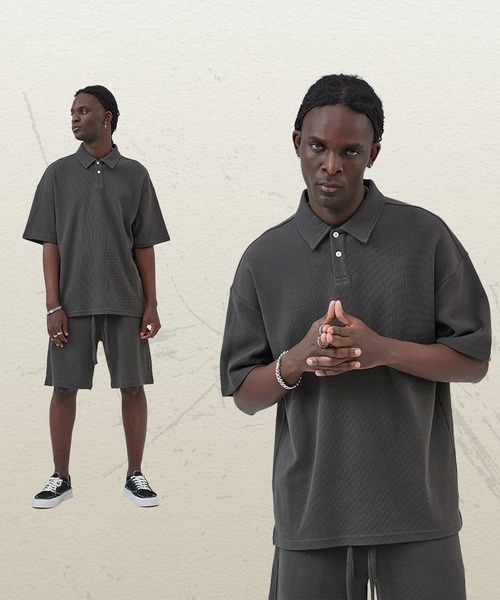 GENXDER(ノンジェンダー)の「【GENXDER】ワッフルスリットポロ風Tシャツ (SS)(ポロシャツ・メンズ・ダークグレー/ブラック/オフホワイト・MEDIUM/LARGE/X-LARGE)」の8枚目の写真