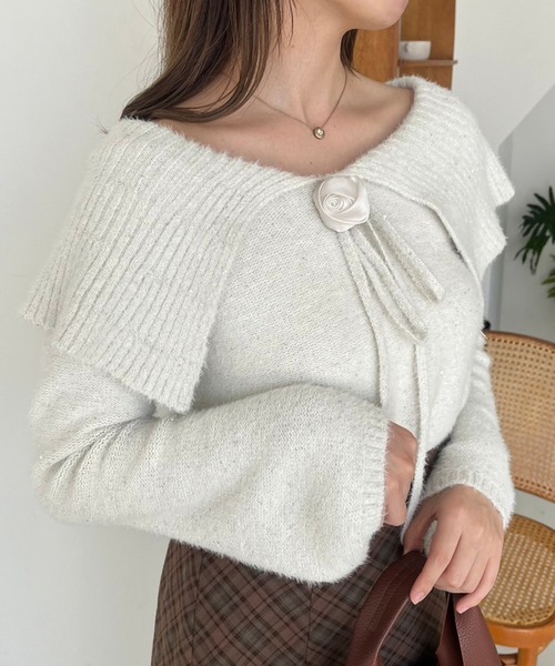 one after another NICE CLAUP(ワンアフターアナザーナイスクラップ)の「コサージュセット/スパンコールセーラーニット(ニット/セーター・レディース・グレー/アイボリー/ブラック/ピンク・FREE)」の6枚目の写真