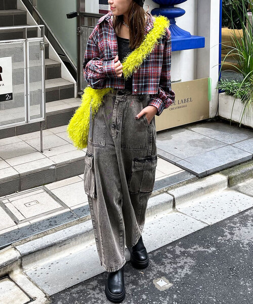 CIAOPANIC(チャオパニック)の「ショート丈チェックシャツ(シャツ/ブラウス・レディース・イエロー/レッド/ブルー・ONE SIZE)」の8枚目の写真