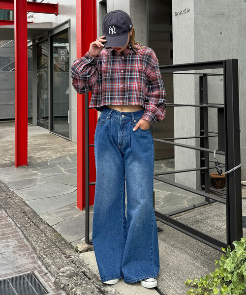 CIAOPANIC(チャオパニック)の「ショート丈チェックシャツ(シャツ/ブラウス・レディース・イエロー/レッド/ブルー・ONE SIZE)」の13枚目の写真