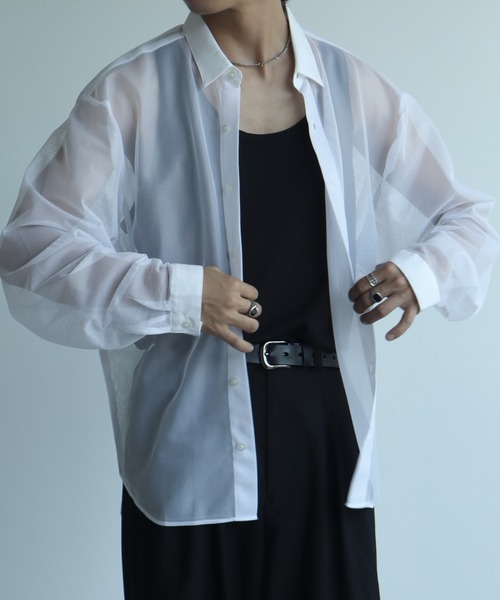 Art re A select(アトリエセレクト)の「【MADE IN JAPAN】メッシュルーズシルエットシアーシャツ(シャツ/ブラウス・メンズ・ホワイト/ブラック・M/L)」の12枚目の写真