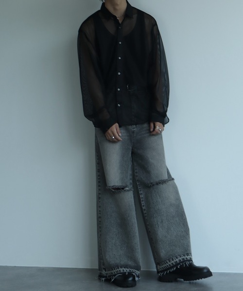 Art re A select(アトリエセレクト)の「【MADE IN JAPAN】メッシュルーズシルエットシアーシャツ(シャツ/ブラウス・メンズ・ホワイト/ブラック・M/L)」の10枚目の写真