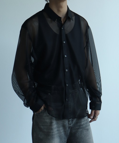 Art re A select(アトリエセレクト)の「【MADE IN JAPAN】メッシュルーズシルエットシアーシャツ(シャツ/ブラウス・メンズ・ホワイト/ブラック・M/L)」の5枚目の写真