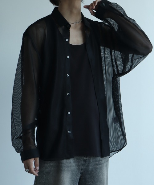 Art re A select(アトリエセレクト)の「【MADE IN JAPAN】メッシュルーズシルエットシアーシャツ(シャツ/ブラウス・メンズ・ホワイト/ブラック・M/L)」の15枚目の写真
