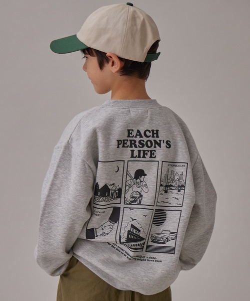 PAIRMANON STREET（ペアマノンストリート）の「【PAIRMANON STREET】裏起毛 ロゴプリント オーバーサイズ スウェット トレーナー（スウェット・キッズ・レッド系その他/ブラック系その他4/ベージュ系その他/ベージュ系その他2/ブラウン/グレー系その他/ブラック系その他2/ピンク系その他/ブラック系その他/レッド系その他2/ブラック系その他3/ブラック系その他5/オレンジ系その他/グレー系その他2/グレー系その他3/グレー系その他4/グレー系その他5/オレンジ/グリーン系その他/ネイビー・100/110/120/130/140/150/160/90）」の11枚目の写真