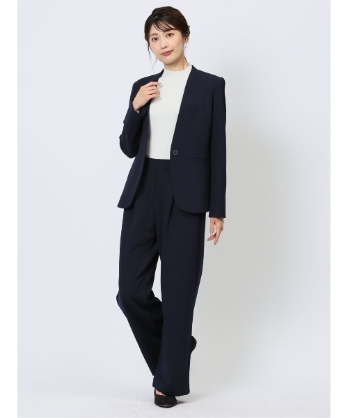 m.f.エディトリアル レディース ストレッチ ウォッシャブル ワイドパンツ 紺(セットアップ可能)（スーツパンツ）｜m.f.editorial（エムエフエディトリアル）