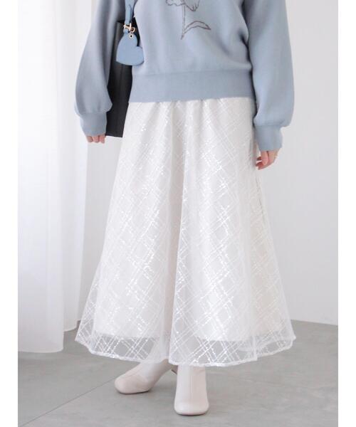 Te chichi TERRASSE(テチチテラス)の「スパンコールフレアスカート(スカート・レディース・ブラック/オフホワイト・F)」の1枚目の写真