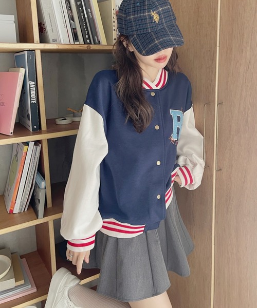 TREOVER（トレオーバー）の「パイルワッペン 刺繍ロゴ 裏起毛スタジャン（スタジャン・レディース・ネイビー/グリーン/サックスブルー/ボルドー・FREE）」の12枚目の写真