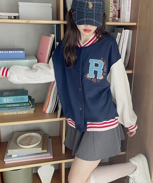 TREOVER（トレオーバー）の「パイルワッペン 刺繍ロゴ 裏起毛スタジャン（スタジャン・レディース・ネイビー/グリーン/サックスブルー/ボルドー・FREE）」の11枚目の写真
