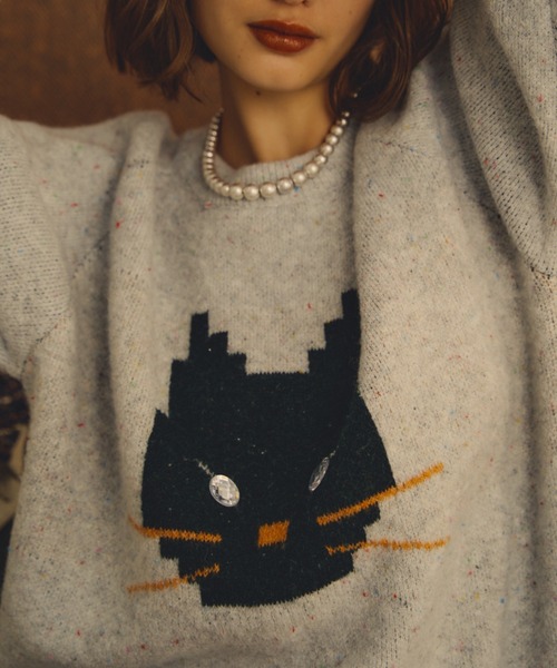 Unitage（ユニテージ）の「※入荷禁止※オーバーサイズワンにゃんニット（ニット/セーター・レディース・ブラック/グレー/アイボリー/ベージュ・FREE）」の7枚目の写真