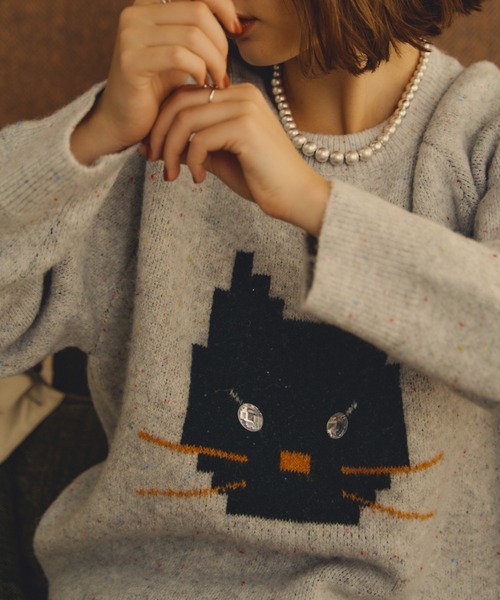 Unitage（ユニテージ）の「※入荷禁止※オーバーサイズワンにゃんニット（ニット/セーター・レディース・ブラック/グレー/アイボリー/ベージュ・FREE）」の11枚目の写真