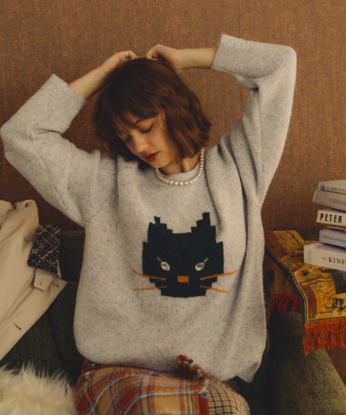 Unitage（ユニテージ）の「※入荷禁止※オーバーサイズワンにゃんニット（ニット/セーター・レディース・ブラック/グレー/アイボリー/ベージュ・FREE）」の8枚目の写真