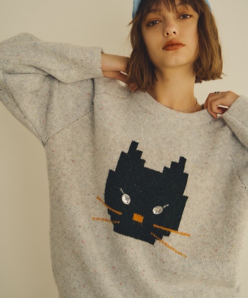 Unitage（ユニテージ）の「※入荷禁止※オーバーサイズワンにゃんニット（ニット/セーター・レディース・ブラック/グレー/アイボリー/ベージュ・FREE）」の16枚目の写真