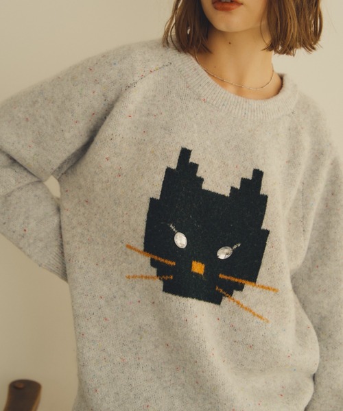 Unitage（ユニテージ）の「※入荷禁止※オーバーサイズワンにゃんニット（ニット/セーター・レディース・ブラック/グレー/アイボリー/ベージュ・FREE）」の18枚目の写真