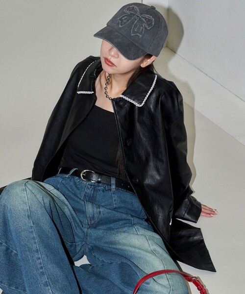 PUBLUX（パブリュクス）の「PUBLUX/パブリュクス レース付フェイクレザージャケット　限定展開（その他アウター・レディース・ブラック・ﾌﾘ-）」の5枚目の写真