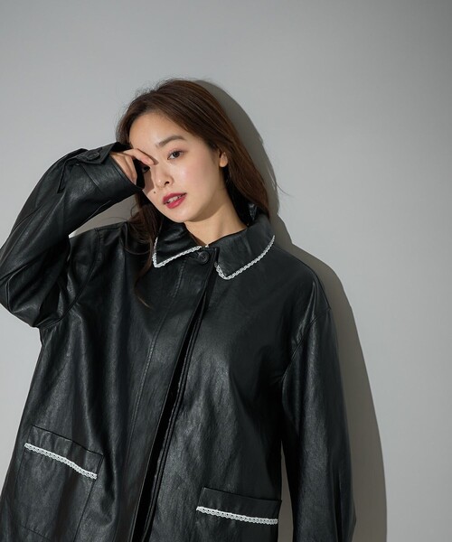 PUBLUX（パブリュクス）の「PUBLUX/パブリュクス レース付フェイクレザージャケット　限定展開（その他アウター・レディース・ブラック・ﾌﾘ-）」の8枚目の写真