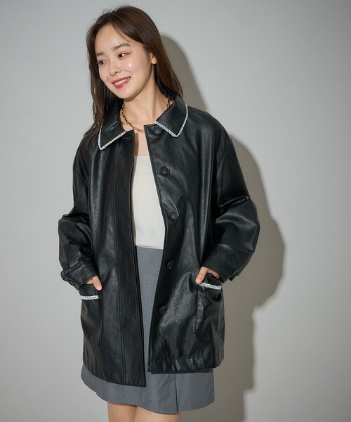 PUBLUX（パブリュクス）の「PUBLUX/パブリュクス レース付フェイクレザージャケット　限定展開（その他アウター・レディース・ブラック・ﾌﾘ-）」の10枚目の写真