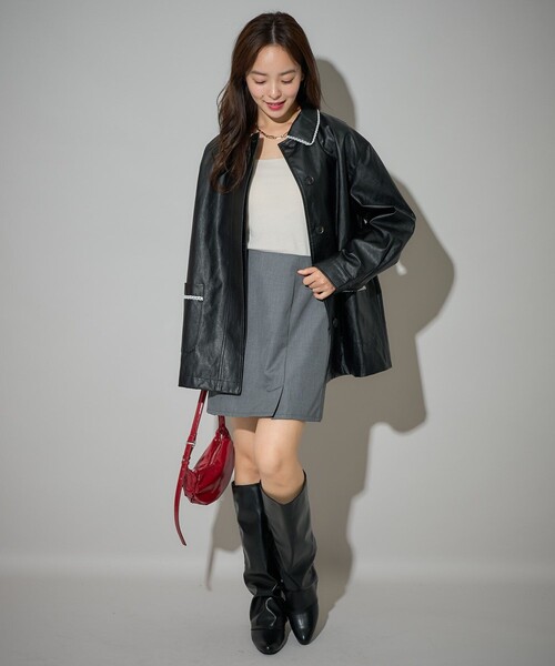 PUBLUX（パブリュクス）の「PUBLUX/パブリュクス レース付フェイクレザージャケット　限定展開（その他アウター・レディース・ブラック・ﾌﾘ-）」の13枚目の写真