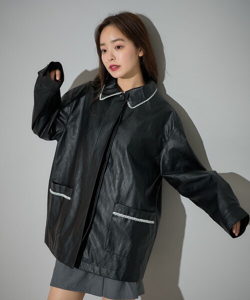 PUBLUX（パブリュクス）の「PUBLUX/パブリュクス レース付フェイクレザージャケット　限定展開（その他アウター・レディース・ブラック・ﾌﾘ-）」の14枚目の写真