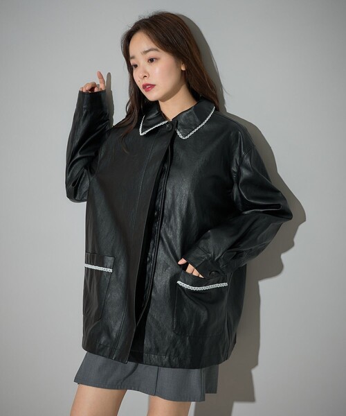 PUBLUX（パブリュクス）の「PUBLUX/パブリュクス レース付フェイクレザージャケット　限定展開（その他アウター・レディース・ブラック・ﾌﾘ-）」の15枚目の写真